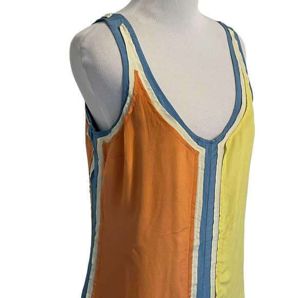 Frock by Tracy Reese Silk Mini Dress Womens Size 2 Blue Peach Yellow Shift - Picture 2 of 8